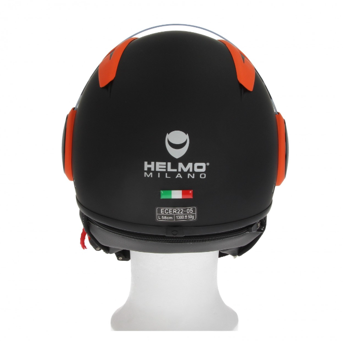 Helmo Milano Full jet helmet, FuoriRotta Premium, black, orange, matt