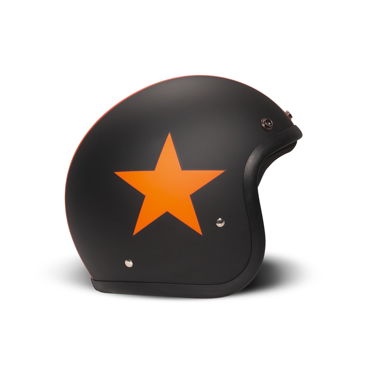 DMD jet helmet Retro, black, matt, Star Orange, fiberglass, ECE 22.06