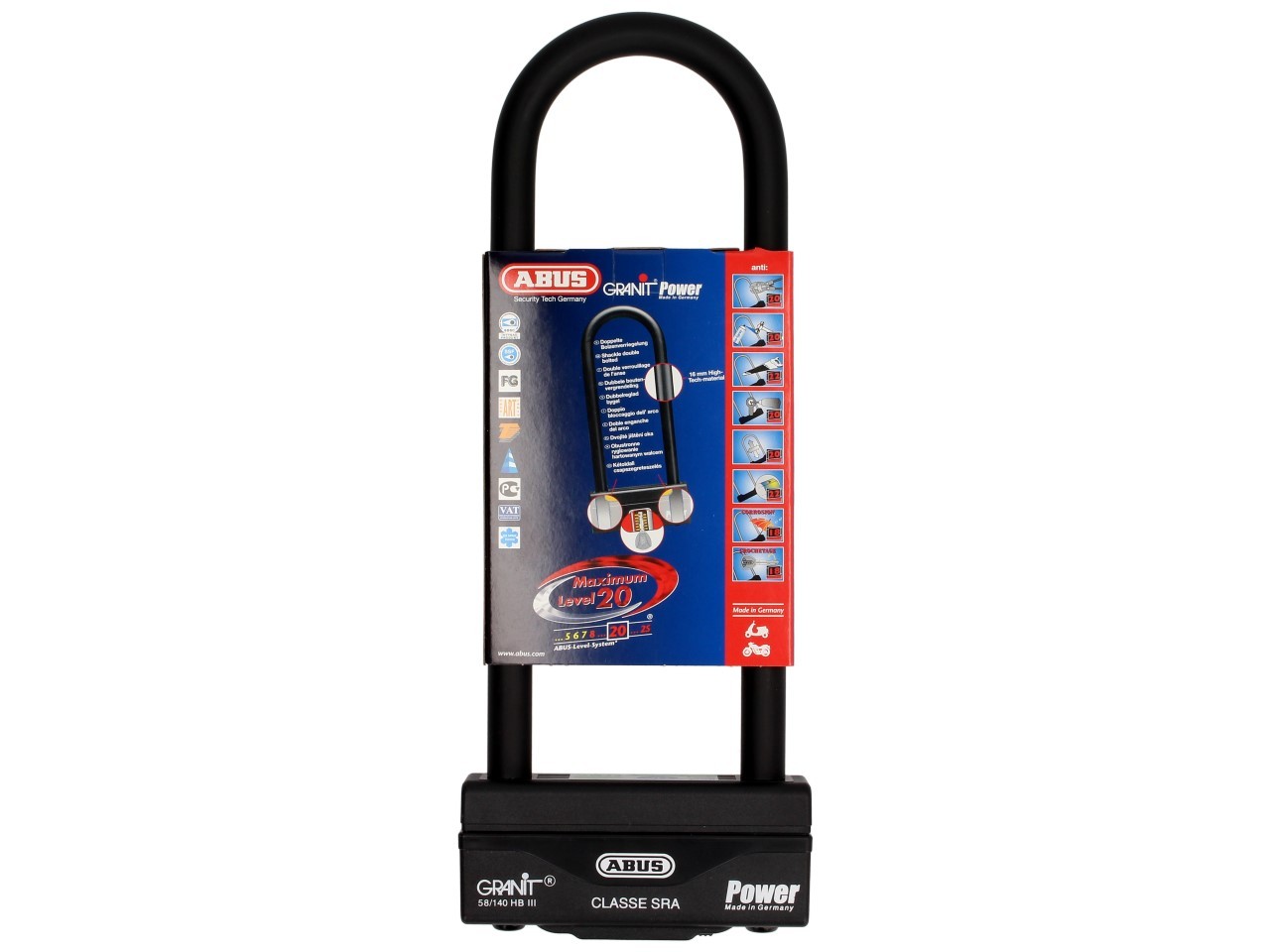 ABUS U-lock 260x83 Granit Power 58 for motorcycle, scooter & Vespa