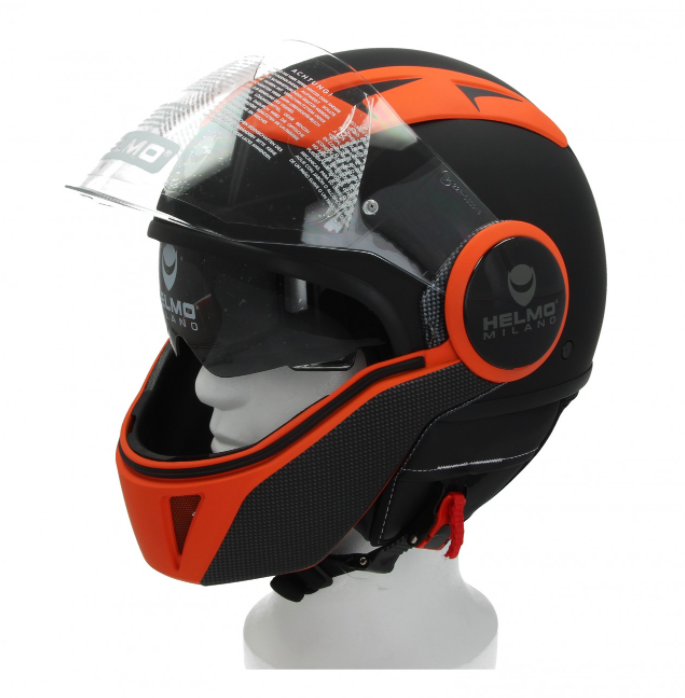 Helmo Milano Full jet helmet, FuoriRotta Premium, black, orange, matt