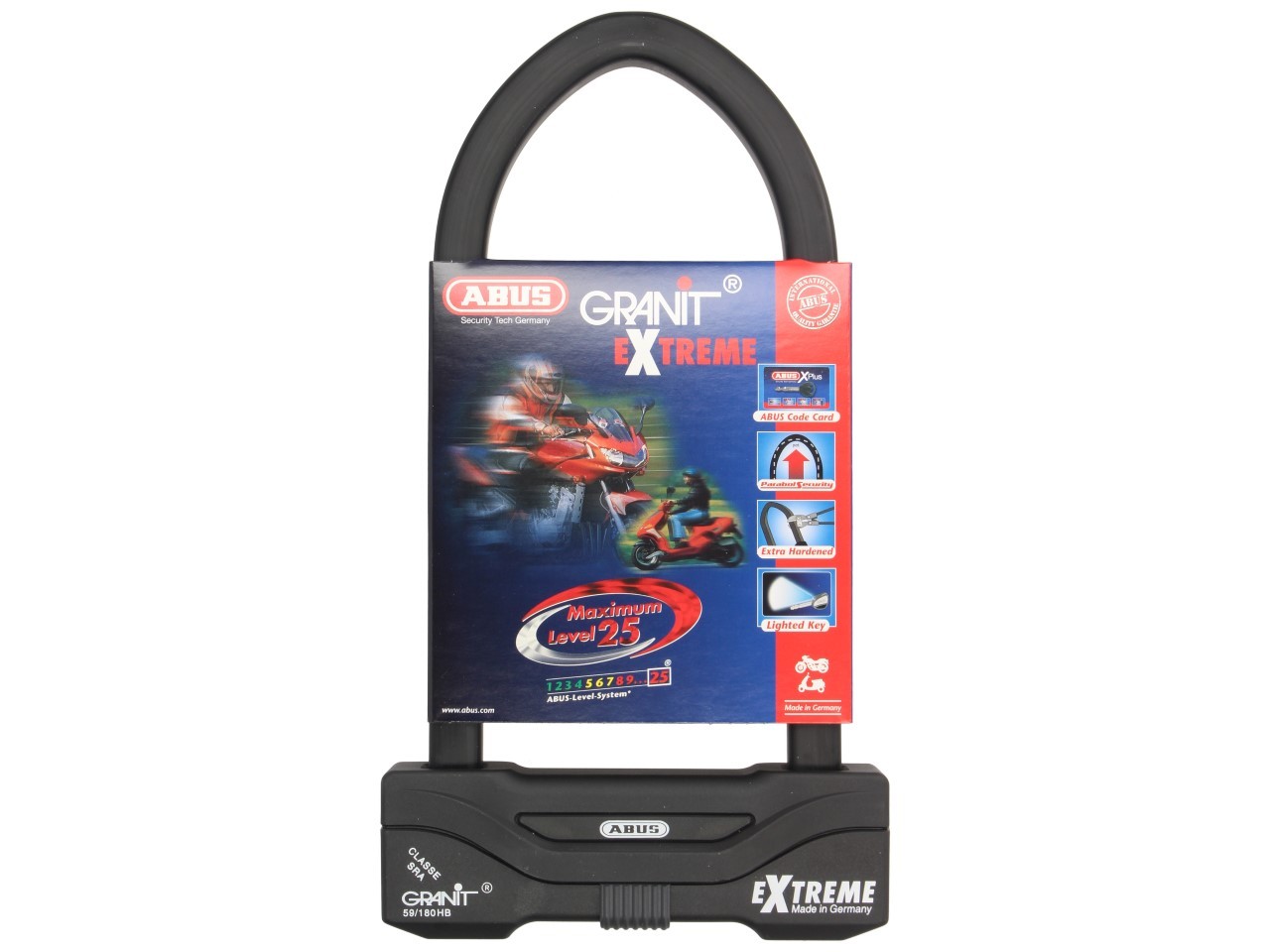 ABUS U-lock 260x111 Granit Extreme Plus 59 for Motorcycle, Scooter & Vespa