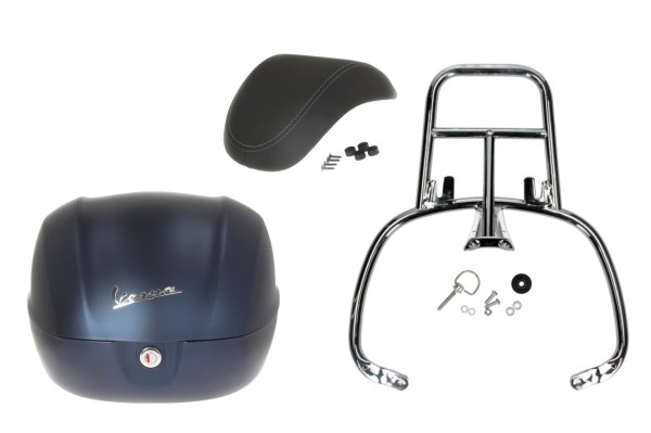 Topcase Kit 32L deep blue matt opaco (288/A), back cushion black for Vespa Primavera