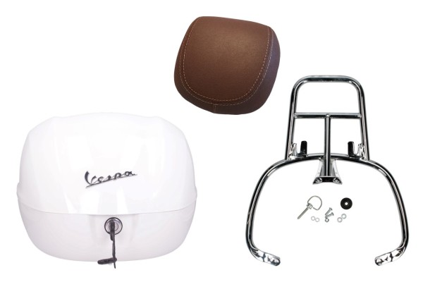Topcase Kit 32L white montebianco (BR/544), back cushion dark brown for PIaggio Medley 125 (24-)