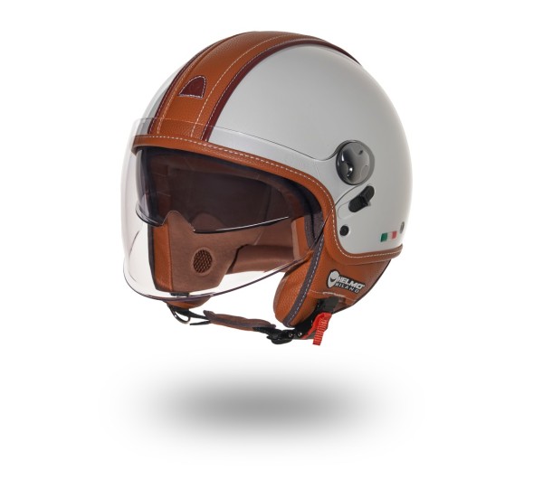 Helmo Milano PelleDura Premium white glossy with brown eco-leather