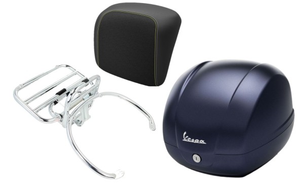 Topcase kit 36L deep blue matt opaco (288/A), luggage rack chrome for Vespa GTS 125/300/310