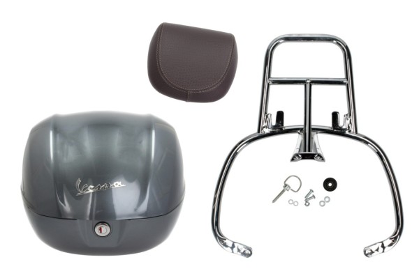 Topcase Kit 32L titan gray (G03), back cushion brown, luggage rack chrome for Primavera