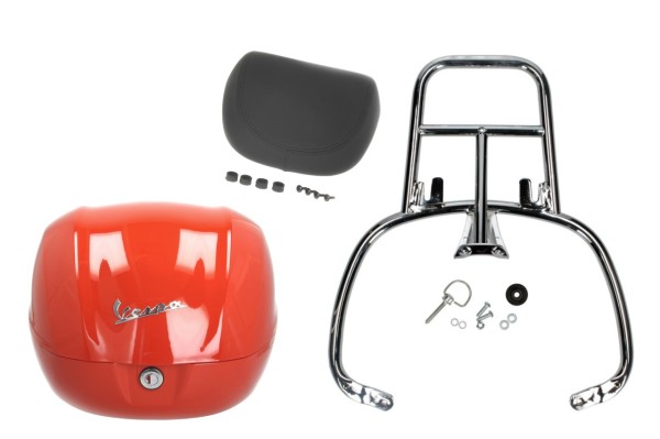 Topcase Kit 32L orange impulsivo (A11), back cushion black, luggage rack chrome for Primavera