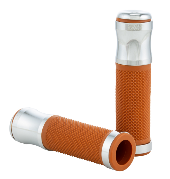 Grips Ø 24/24 mm, L 125 mm for Vespa PX 125-200cc, chrome/brown