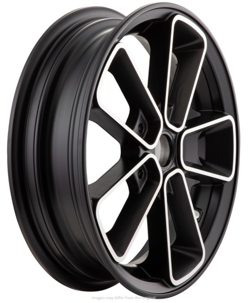Rim front/rear 12" for Vespa GTS/​GTS Super/​GTV/​GT 125-300ccm, black with silver border