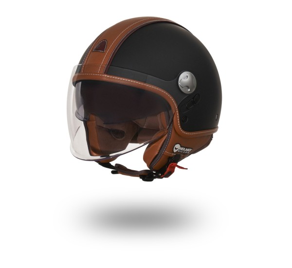 Helmo Milano Demi Jet PelleDura Premium black matt with brown eco-leather
